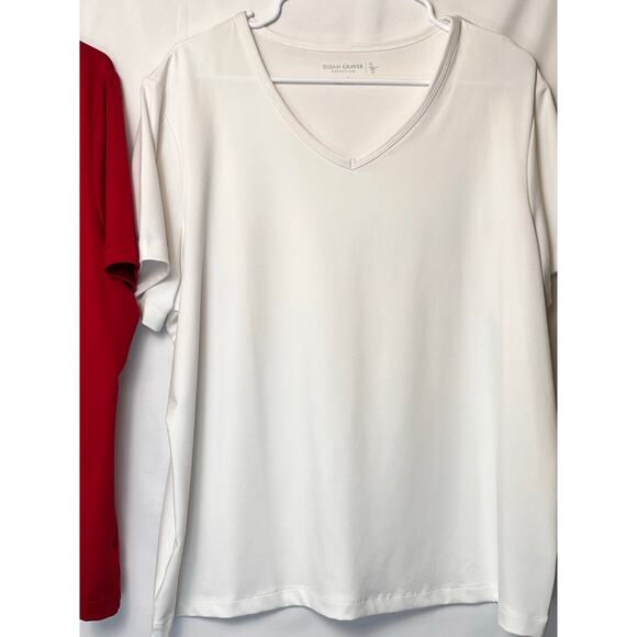 Lot of 2 Susan Graver Women's 1X Red/White Knit Short Sleeve Pullover T-Shirt - Picture 5 of 7